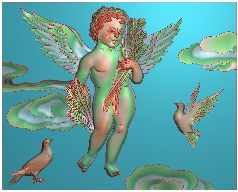 天使7 759-609-25_欧式天使人物壁画带翅膀天使壁挂背景墙精雕图浮雕图